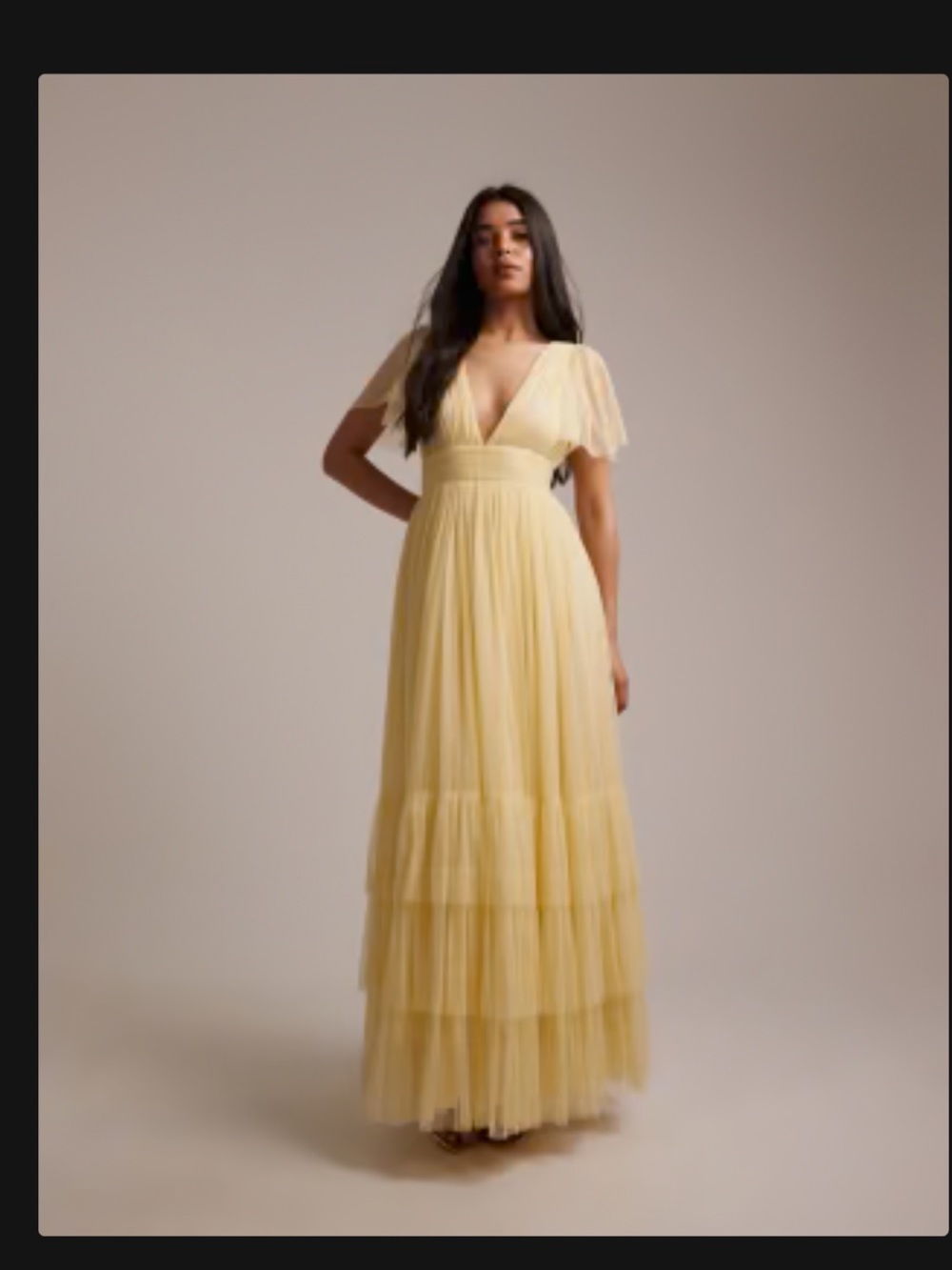 ASOS - La e & Beads - Elegant Yellow Tiered Tulle Maxi Dress